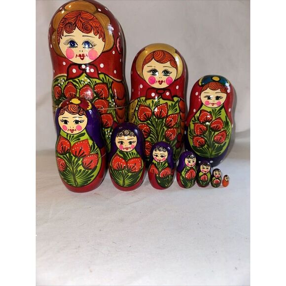 Russian Babushka‎ Handpainted Nesting Doll 10Dolls Matryoshka - Picture 2 of 15